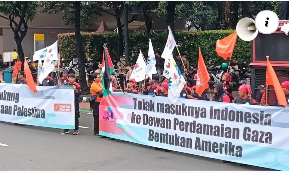 Buruh Demo di Kantor PBB Jakarta Pusat, Tolak Indonesia Masuk Board of Peace